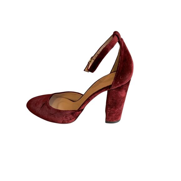 J Crew Masie Italian Made Velvet Mary Jane Block Heels Burgundy 6.5 - Picture 5 of 9